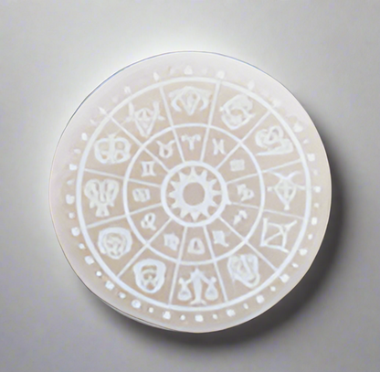 Zodiac Selenite Charging Plate – Stone of Cosmic Energy, Ø 10 cm by ANAS