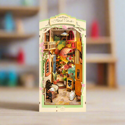 Floral Corner DIY Wooden Book Nook Kit – Illuminated Garden Serinity, 164 Pieces by Robotime