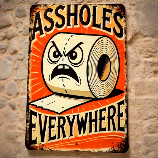 Assholes Everywhere Wooden Sign – Rude Restroom Humor Wall Art, 15×20 cm