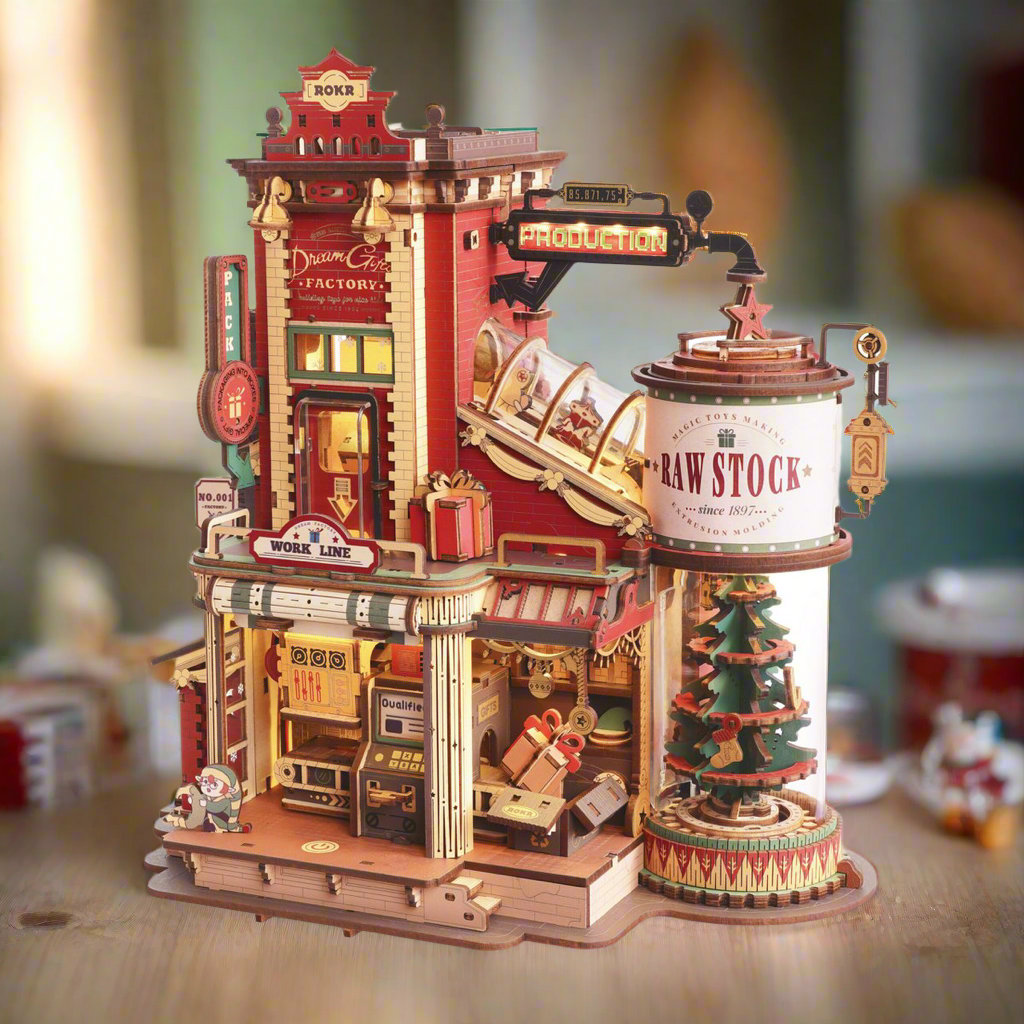 Dream Gift Factory DIY Wooden Miniature Kit – Santa's Magic Workshop, 449 Pieces