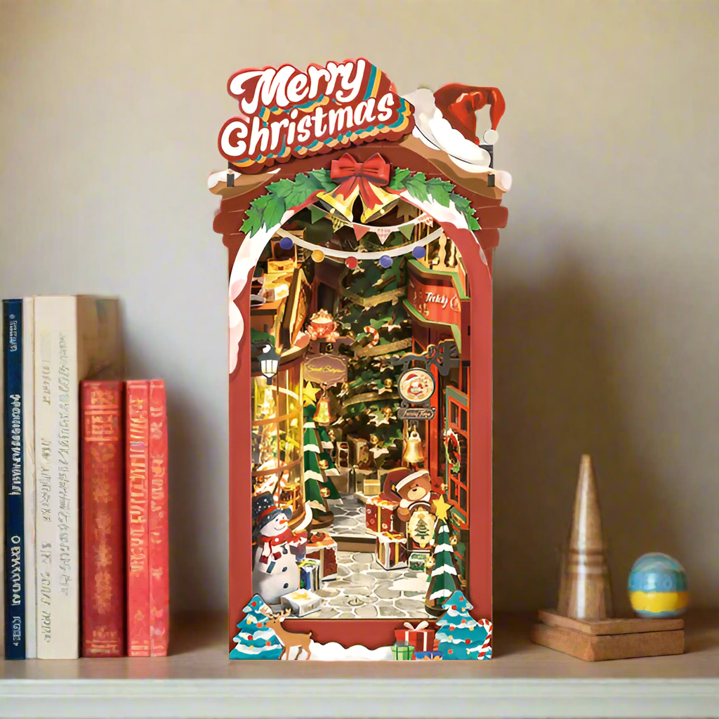 Christmas Street DIY Wooden Book Nook Kit – Wonderful Holiday Alley, 289 Pieces by Robotime