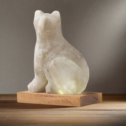Feline Ritual Salt Lamp – Crystal Cat Light for Still Corners, 13 cm