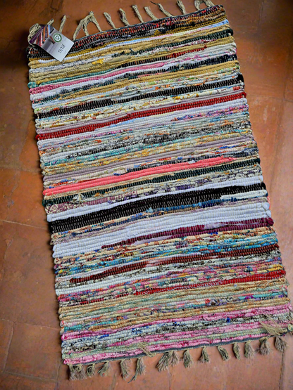 Chindi-stijl gerecycled lappenkleed – aardgeweven boho-vloermat, 60×90 cm