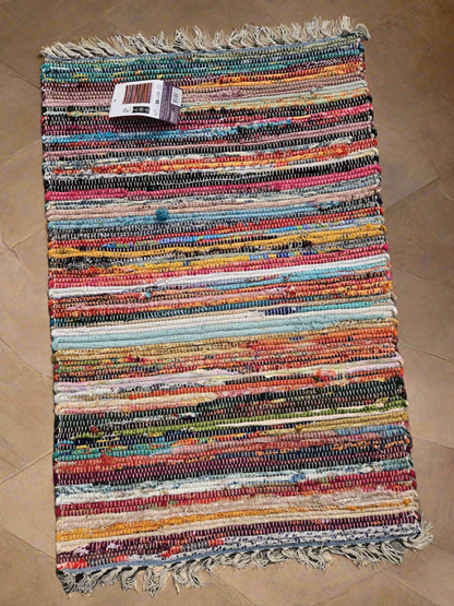 Chindi-stijl gerecycled lappenkleed – aardgeweven boho-vloermat, 60×90 cm