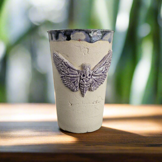 Gothic Moth Tumbler – Nocturnal Ceramic Vessel, Ø8×12 cm