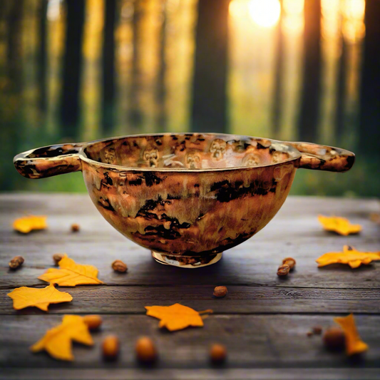 Skull Motif Ceramic Colander – Macabre Earthfire Kitchen Strainer, Ø13.5×7.5 cm by Red Raven Pottery