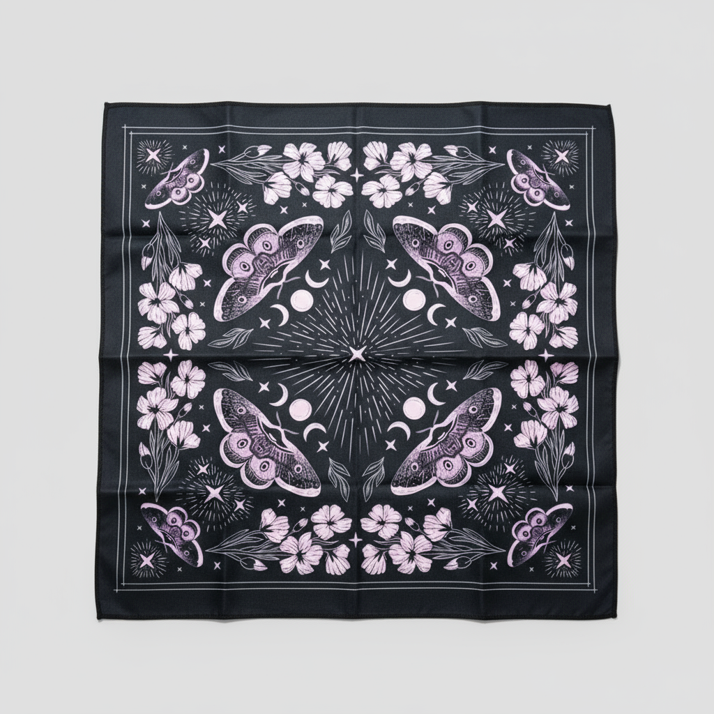 Nocturnal Moth Altar Cloth – Night Bloom for Rituals, 49×49 cm