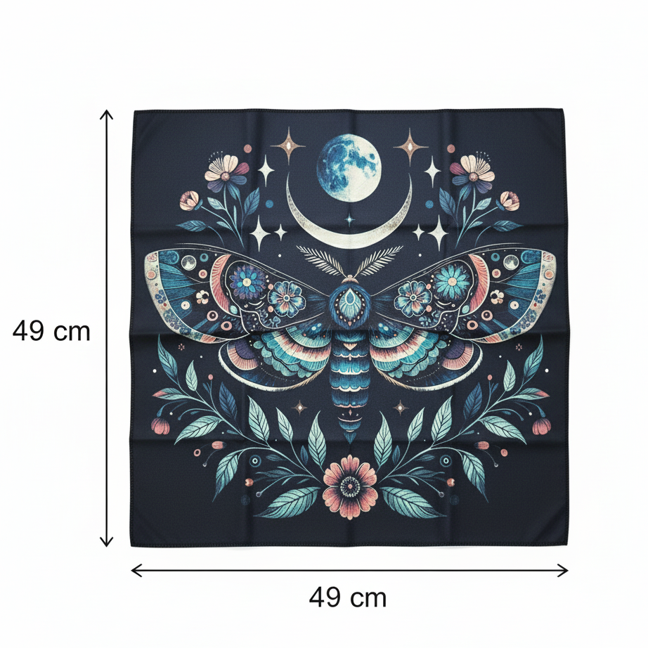 Celestial Moth Altar Cloth – Lunar Guidance for Rituals, 49×49 cm