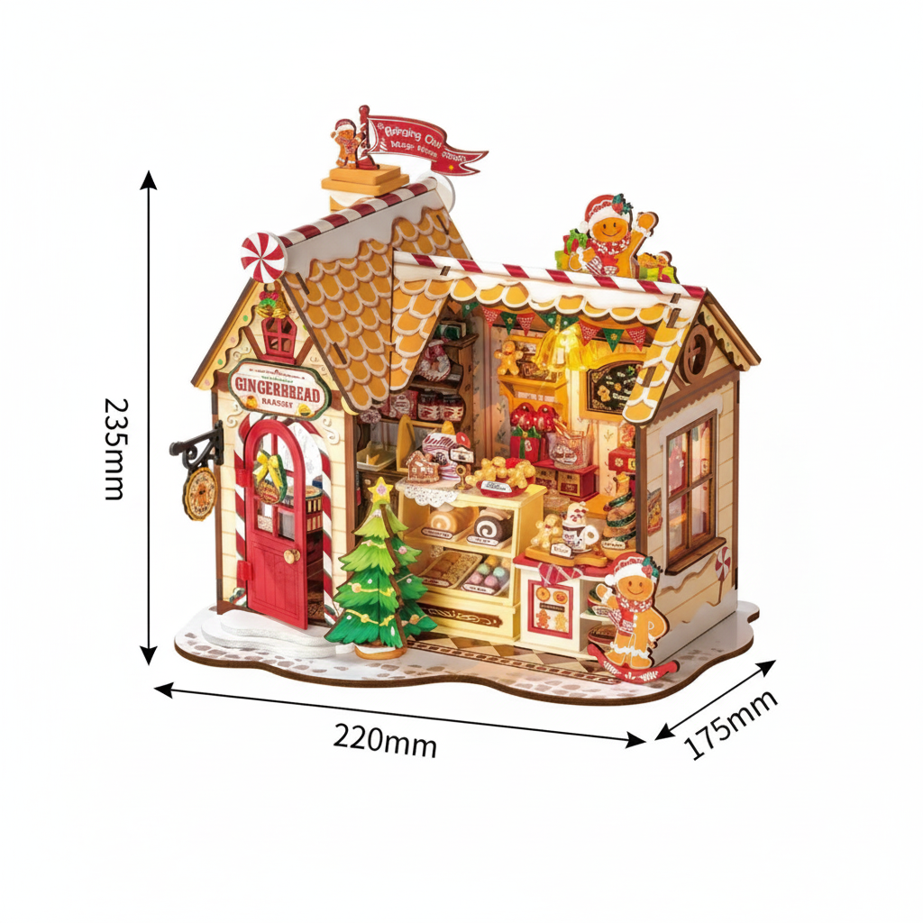 Gingerbread House DIY Wooden Miniature Kit – Cozy Christmas Cottage, 250 Pieces by Robotime