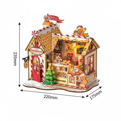 Gingerbread House DIY Wooden Miniature Kit – Cozy Christmas Cottage, 250 Pieces by Robotime