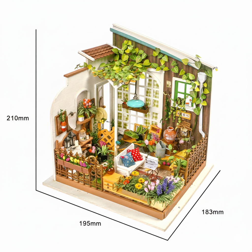 Miller’s Garden House DIY Wooden Miniature Kit – Blooming Greenhouse Retreat, 231 Pieces by Robotime