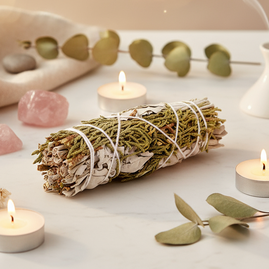 White Sage & Juniper Smudge Stick – Purifying Smoke of Ancestral Calm, 10 cm