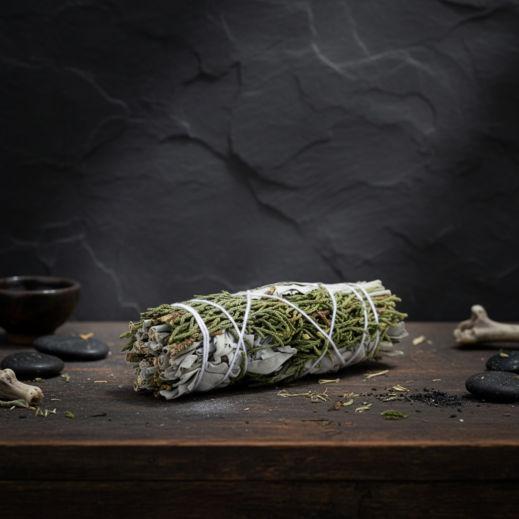 White Sage & Juniper Smudge Stick – Purifying Smoke of Ancestral Calm, 10 cm