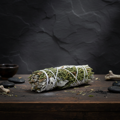 White Sage & Juniper Smudge Stick – Purifying Smoke of Ancestral Calm, 10 cm