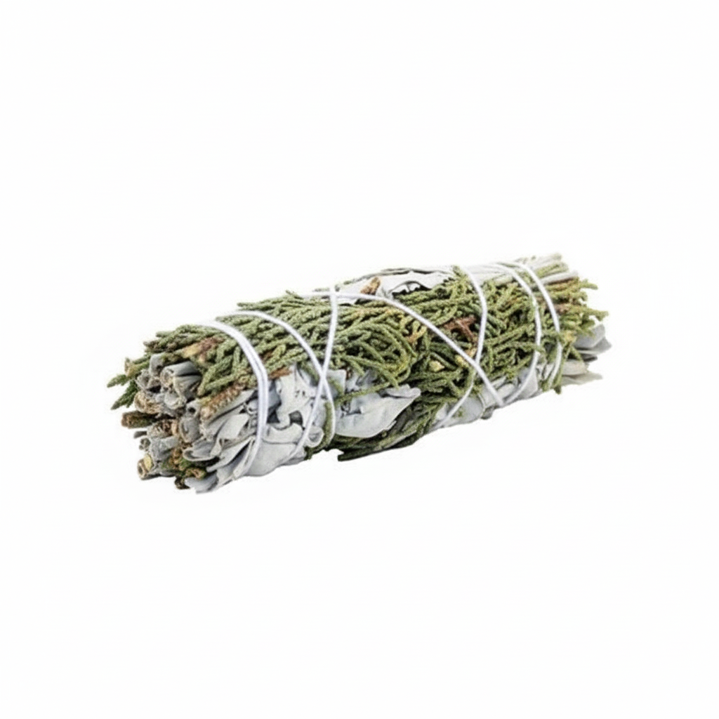 White Sage & Juniper Smudge Stick – Purifying Smoke of Ancestral Calm, 10 cm