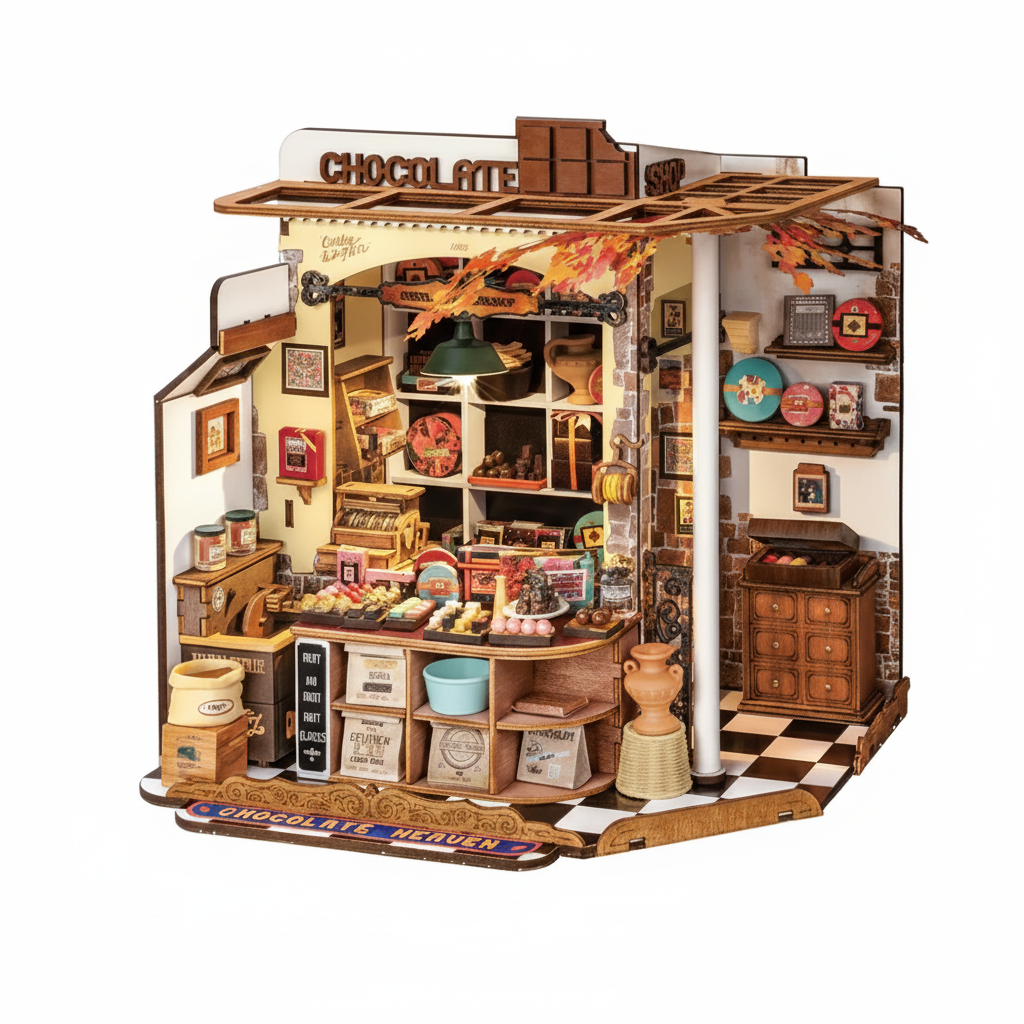 Henry’s Chocolate DIY Wooden Miniature Kit – Nostalgic Candy Shop Display, 330 Pieces
