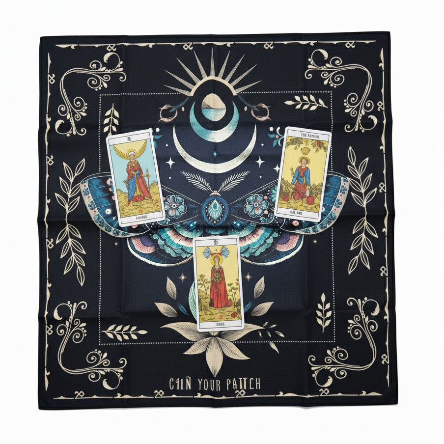 Celestial Moth Altar Cloth – Lunar Guidance for Rituals, 49×49 cm