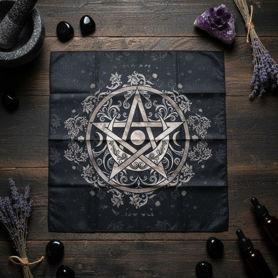 Pentacle Altar Cloth – Elemental Balance for Rituals, 49×49 cm