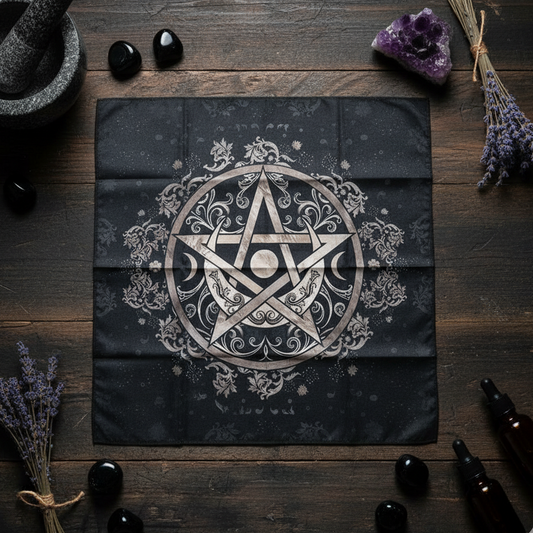 Pentacle Altar Cloth – Elemental Balance for Rituals, 49×49 cm