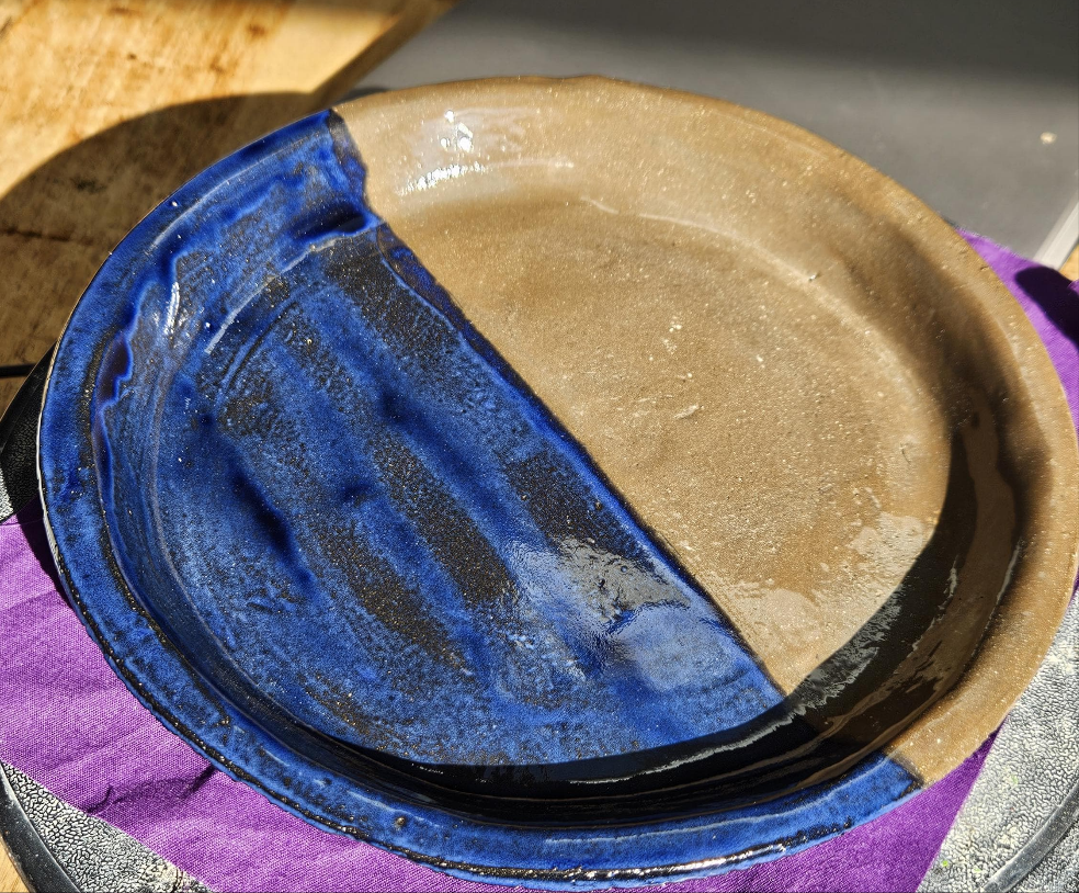 Handmade half blue dinnerplate