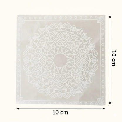 Mandala Selenite Charging Plate – Stone of Radiant Energy, 10 × 10 cm by ANAS
