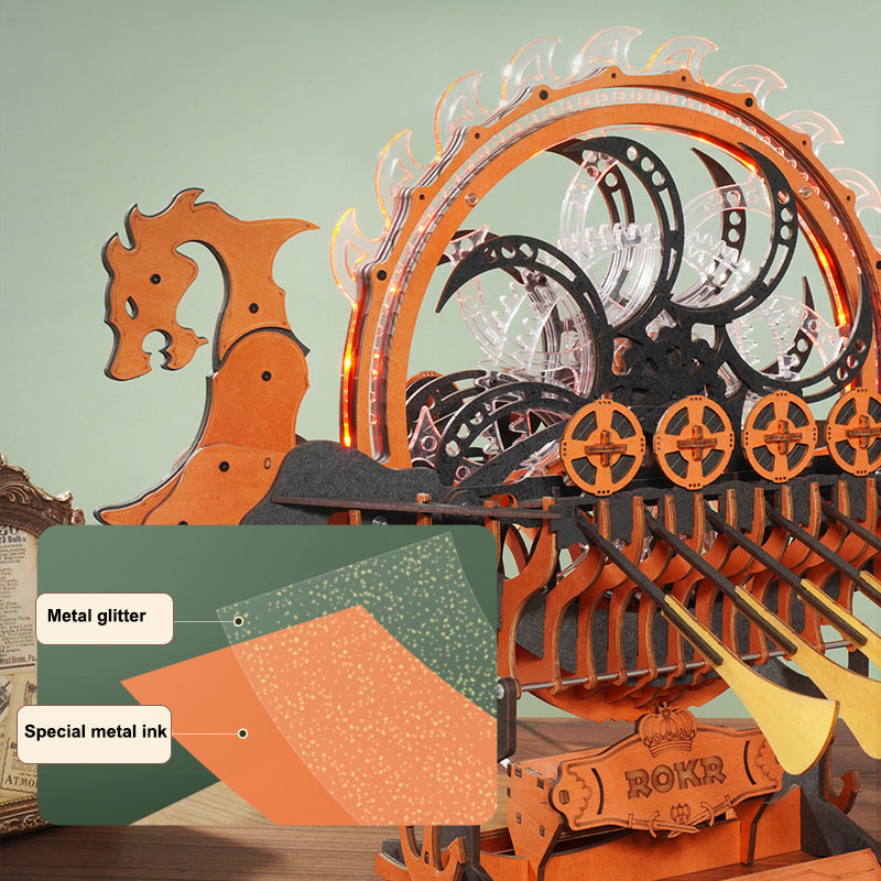 Viking Tales DIY Wooden Dragon Ship Kit – Courageous Spirit of the North, 229 pieces by Robotime