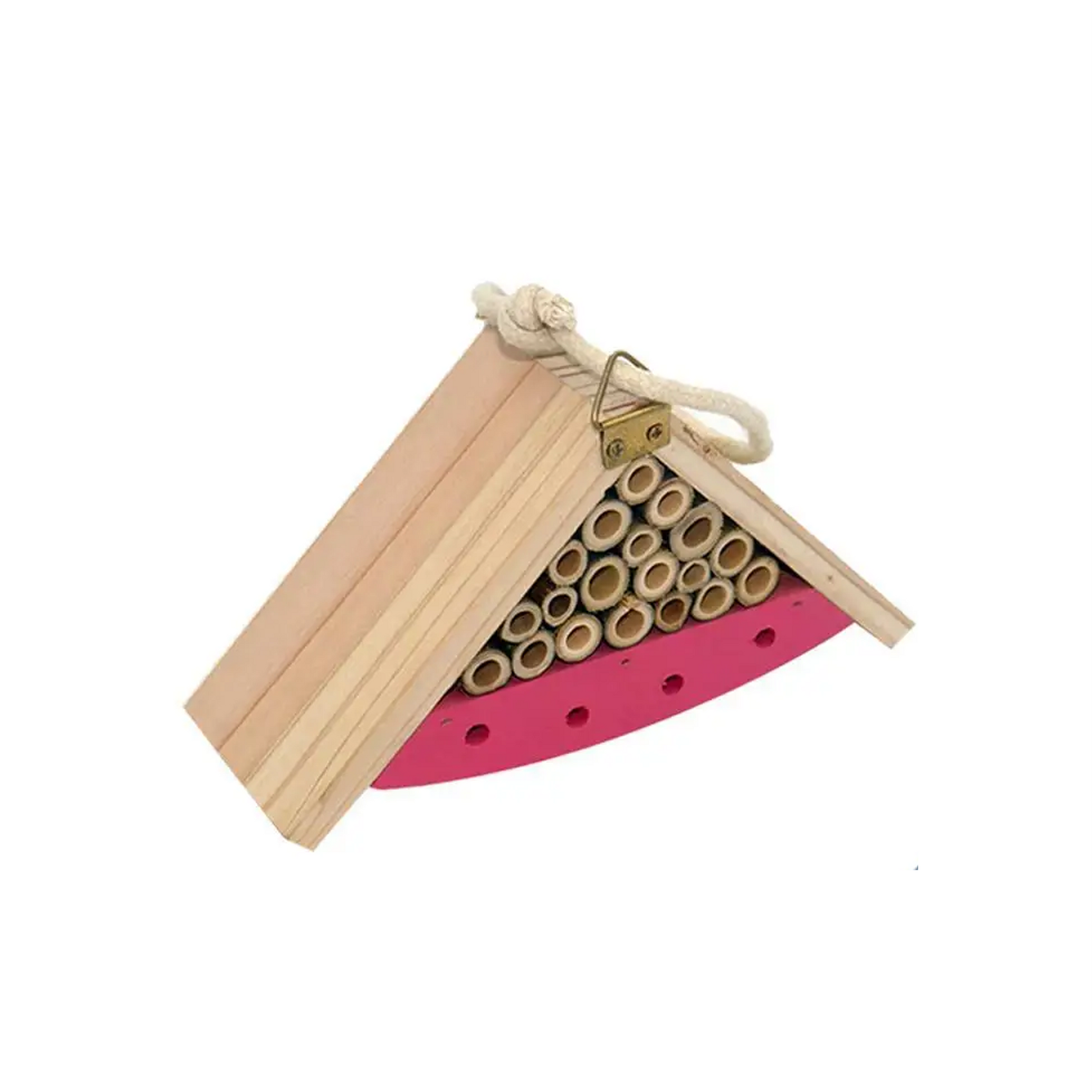 Rose Gable Wooden Insect Hotel – Playful Pollinator Refuge, Ø12×8.5×5.6 cm