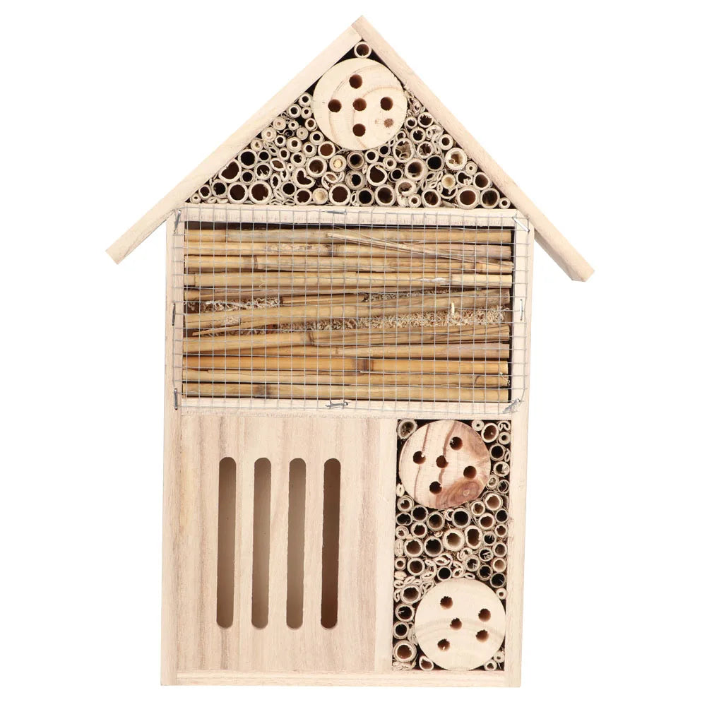 Buzzing Ranch Wooden Insect Hotel – Light Haven for Pollinators, Ø25.5×34.5×4 cm