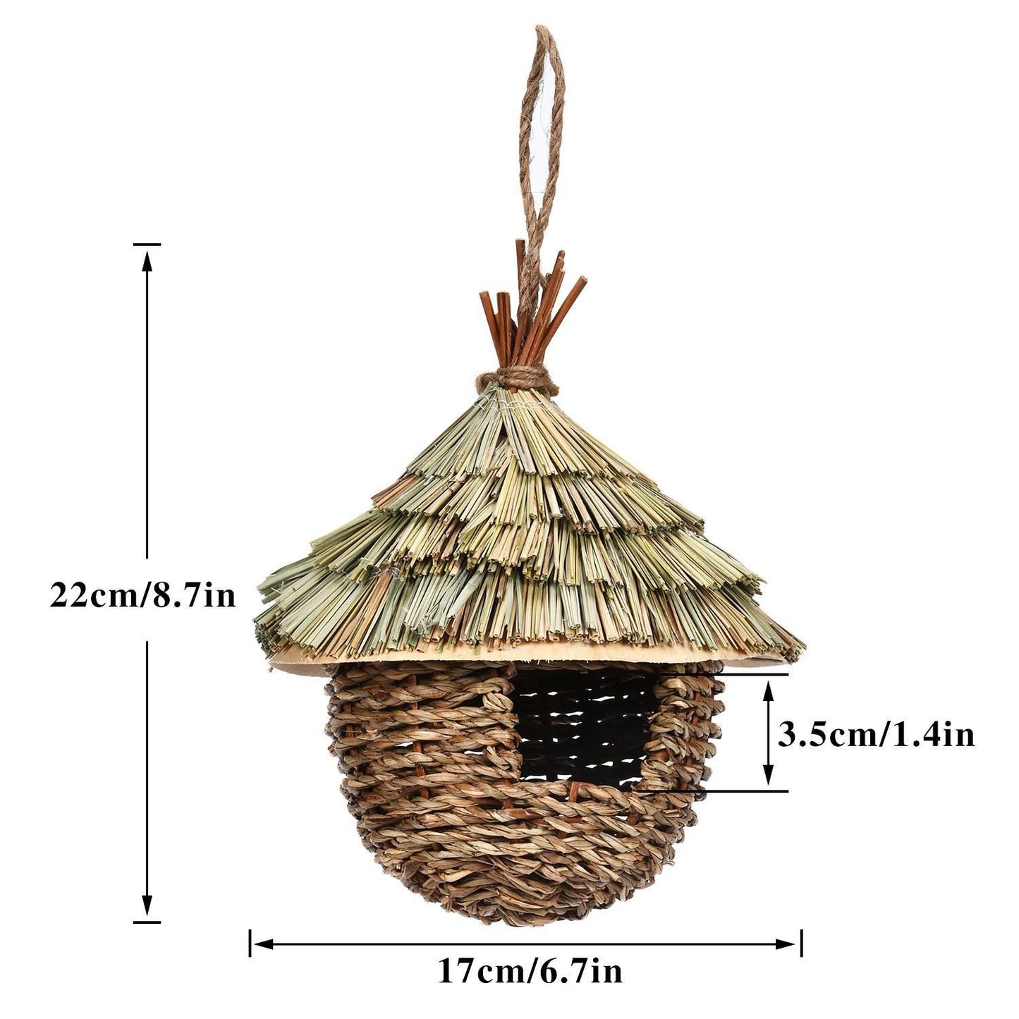 Braided Grove Natural Birdhouse – Straw-Topped Hut for Feathered Friends, Ø17×22 cm