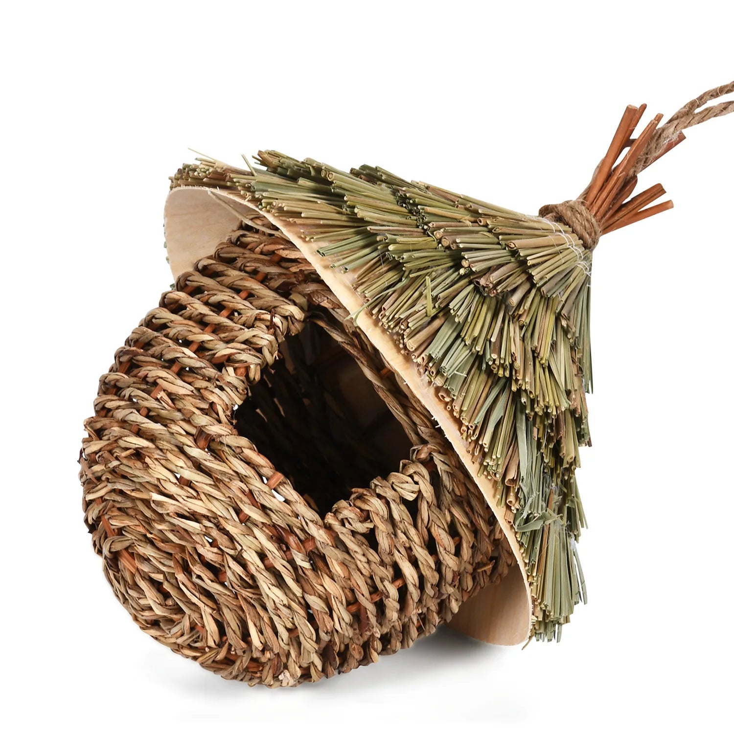 Braided Grove Natural Birdhouse – Straw-Topped Hut for Feathered Friends, Ø17×22 cm