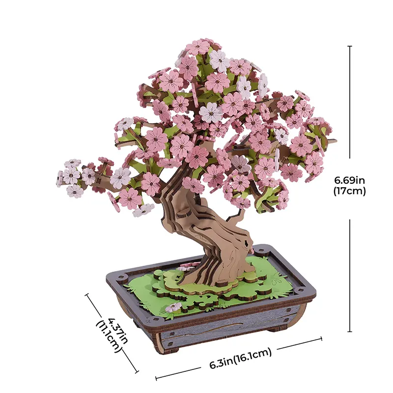 Sakura Spirit DIY Wooden Bonsai Kit – Eternal Spring Blossoms, 263 pieces by Robotime