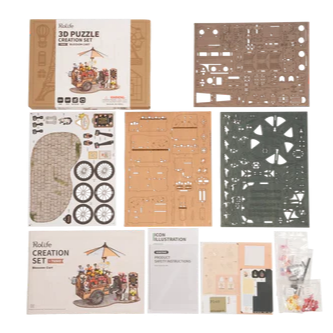 Bloom on Wheels DIY Wooden Blossom Cart Kit – Vintage Market Charm, 187 pieces by Robotime