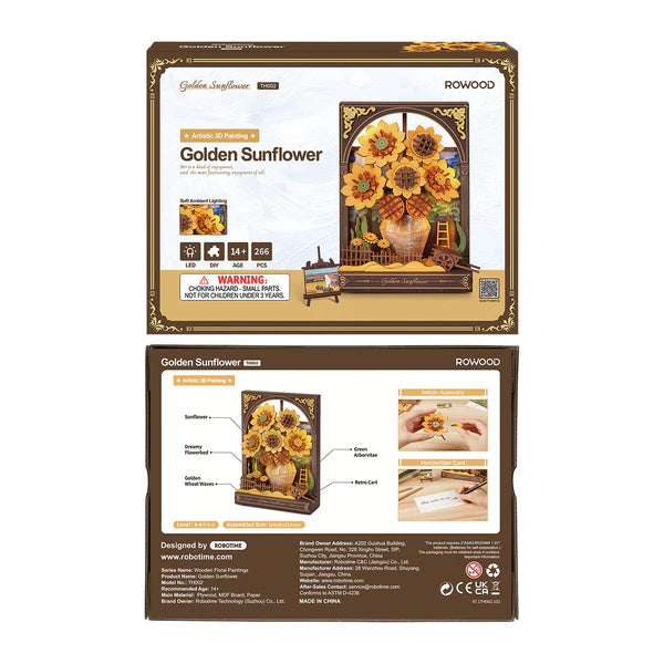 Golden Sunflower DIY Wooden Painting Kit – Sunset Glow Table & Wall Art, 266 Pieces by Robotime