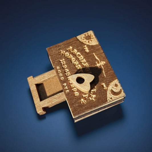 Miniature Ouija Board Charm – Handmade Wooden Spirit Board (2x3 cm)