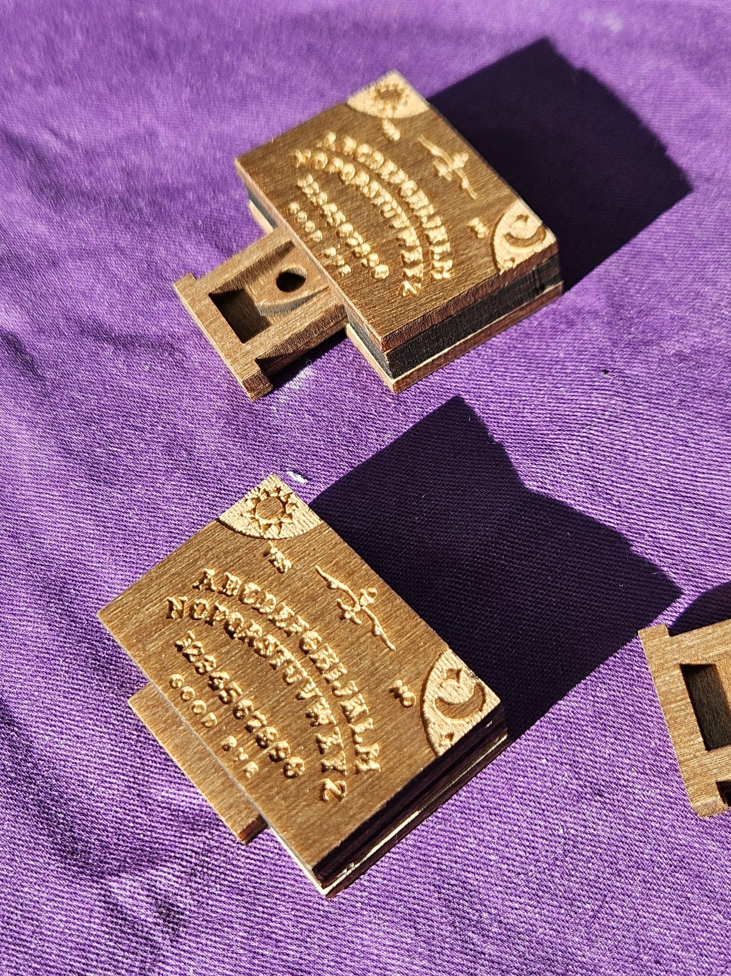 Miniature Ouija Board Charm – Handmade Wooden Spirit Board (2x3 cm)