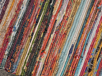 Chindi-stijl gerecycled lappenkleed – aardgeweven boho-vloermat, 60×90 cm