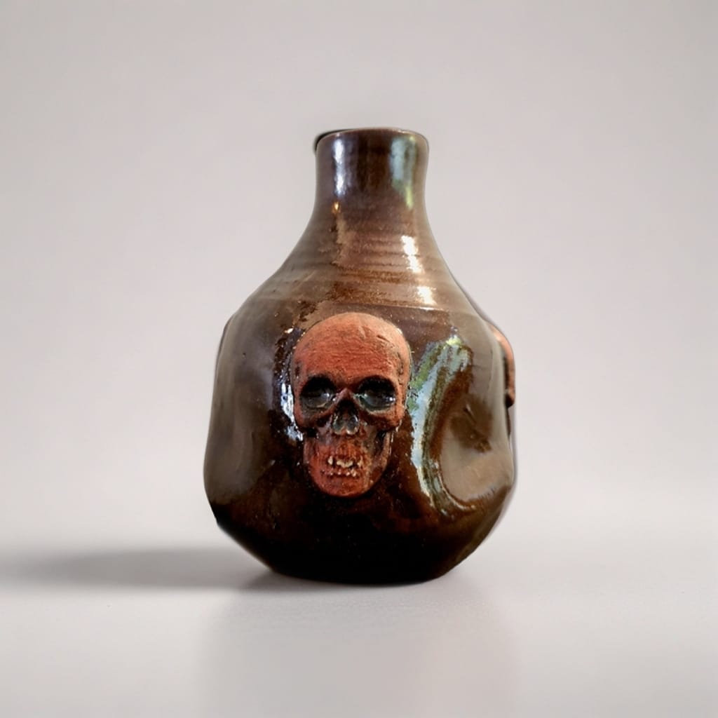 Skull Vase - Gothic Botanical Ceramic Vessel, Ø9 cm x 12 cm