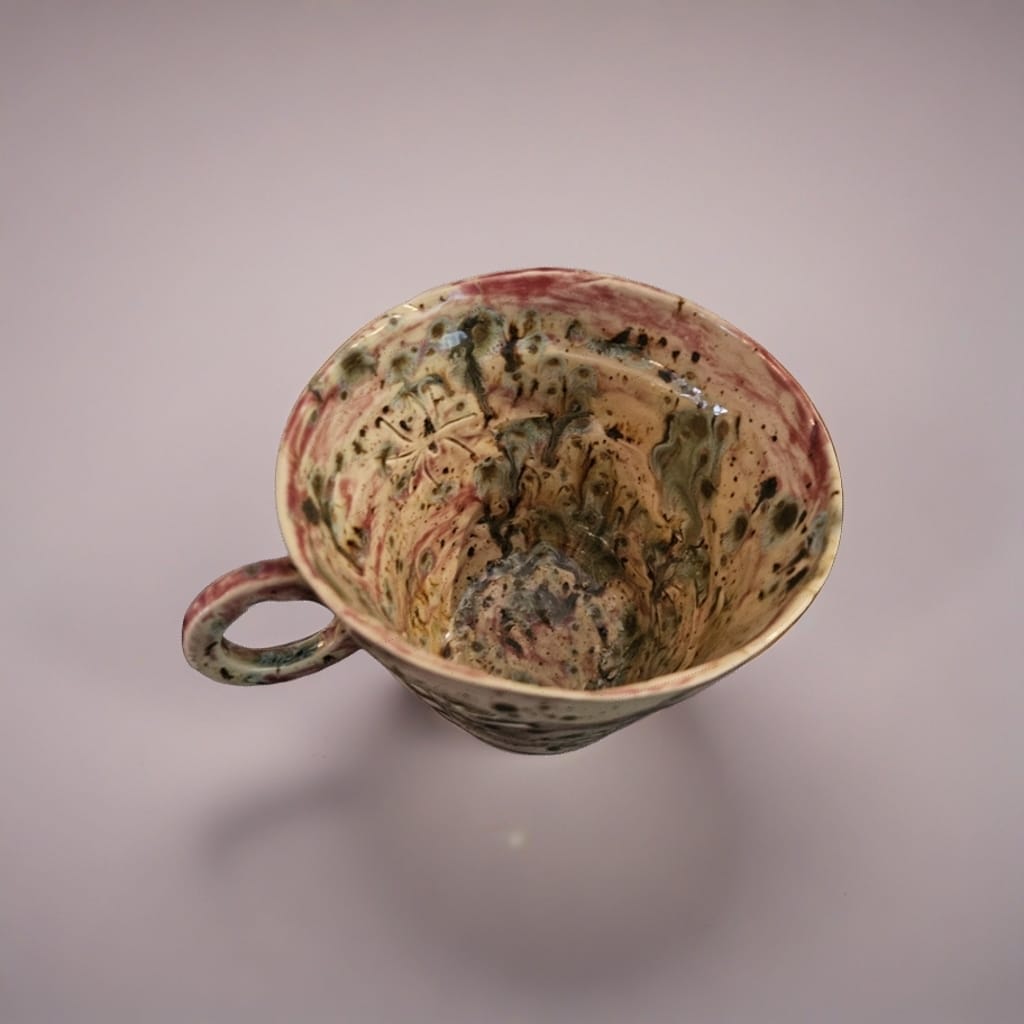 Spider Imprint Teacup – Woven Stillness in Clay, Ø10×9 cm