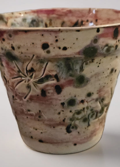 Spider Imprint Teacup – Woven Stillness in Clay, Ø10×9 cm