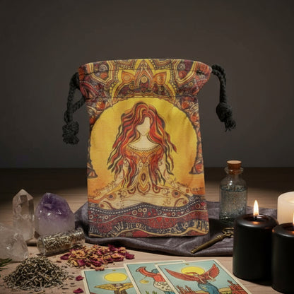 Ginger Witch Tarot & Oracle Card Bag – Sunlit Ritual Pouch, 8×13 cm