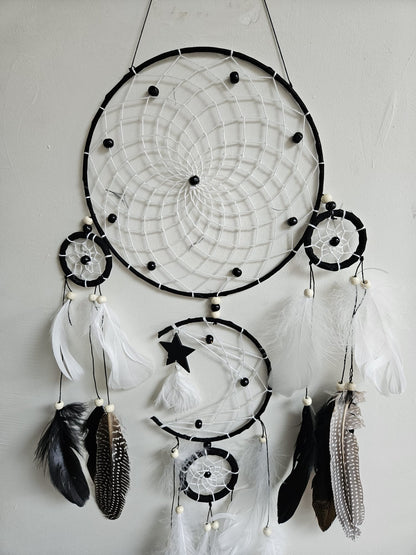 Nocturne Black Moon Dreamcatcher - Boho Talisman for Protection & Mystery, 80 cm, curated by World of Red Raven
