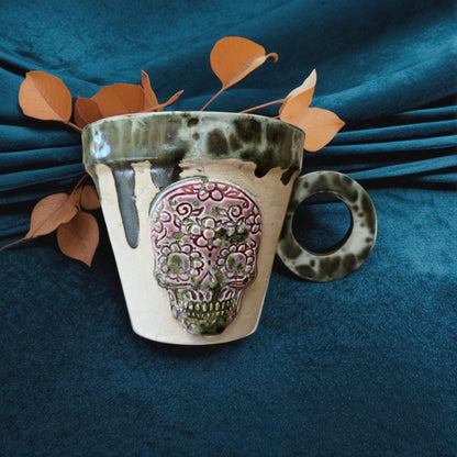 "Dia de los Muertos" Handmade Ceramic Coffee Cup - Dark Aesthetics Collection