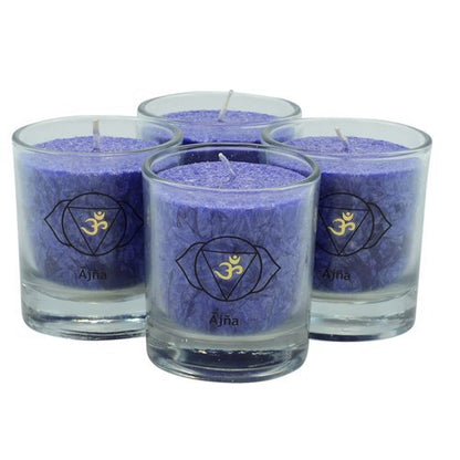 Ajna Chakra Candles – Set of 4 Third Eye Energy Glass Candles, Indigo, 6cm