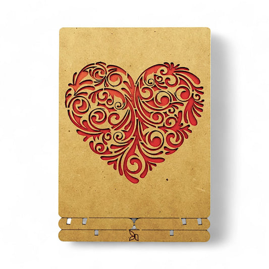 Houten ansichtkaart "Vintage Heart" - staande 3D eco-groet