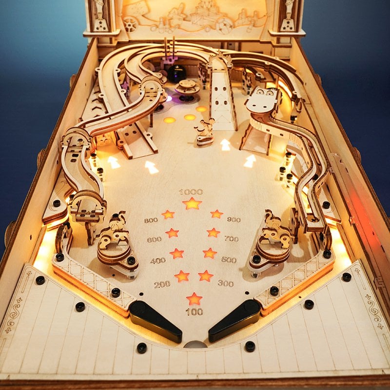 Retro Flipper DIY Wooden Pinball Kit – Crafted Arcade Relic, 482 pieces by Robotime