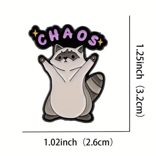 Chaos Raccoon Enamel Pin – Unhinged Mascot Metal Badge