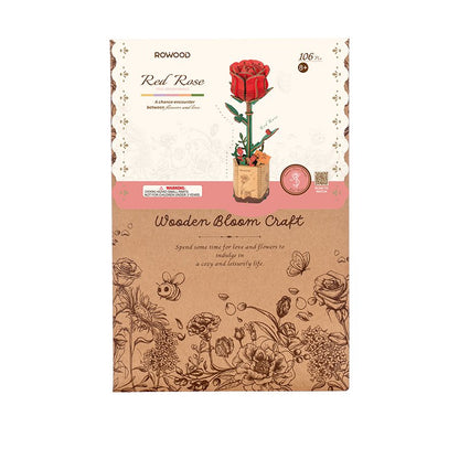 Red Rose DIY Wooden Flower Kit – Bloom of Enduring Love, 106 Pieces by Robotime