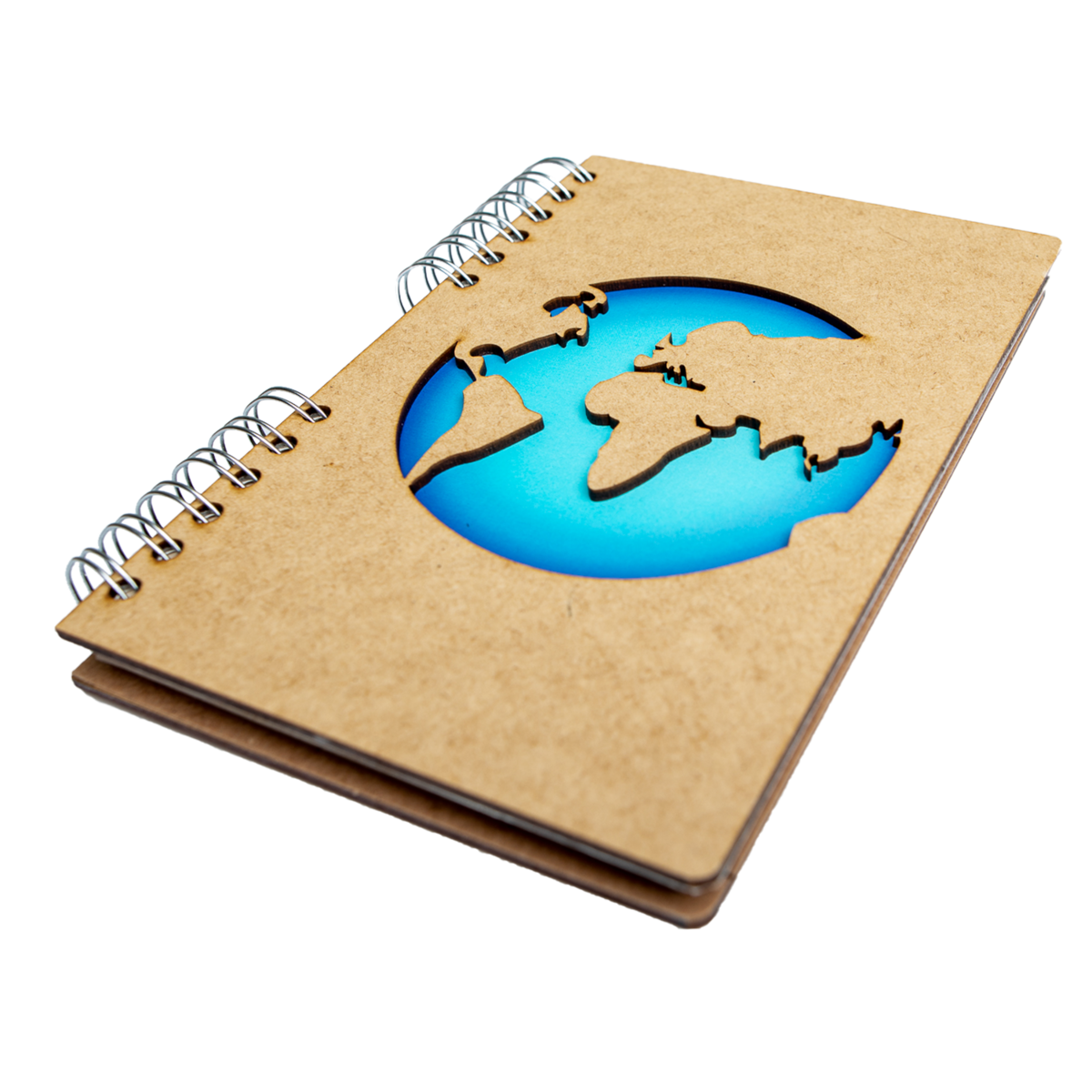 "Blue Earth" houten en gerecycled papieren notitieboek - duurzaam notitie- en schetsboek, navulbaar