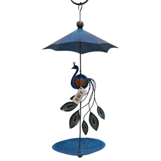 Hanging Peacock Bird Feeder – Hand-Painted Metal Feeder (57 cm)