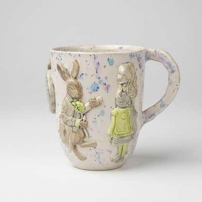 Alice's Tea Party Ceramic Mug – A Whimsical Journey Through Wonderland, Ø8.5×10 cm by Red Raven Pottery